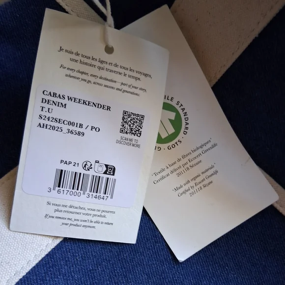 Sezane Denim and Cream Cabas Weekender - Picture 2 of 9